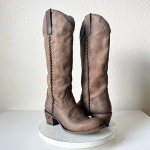 Lane PLAIN JANE Cowgirl Western Boots 5 Brown Leather Cowboy Round Toe Tall NFR